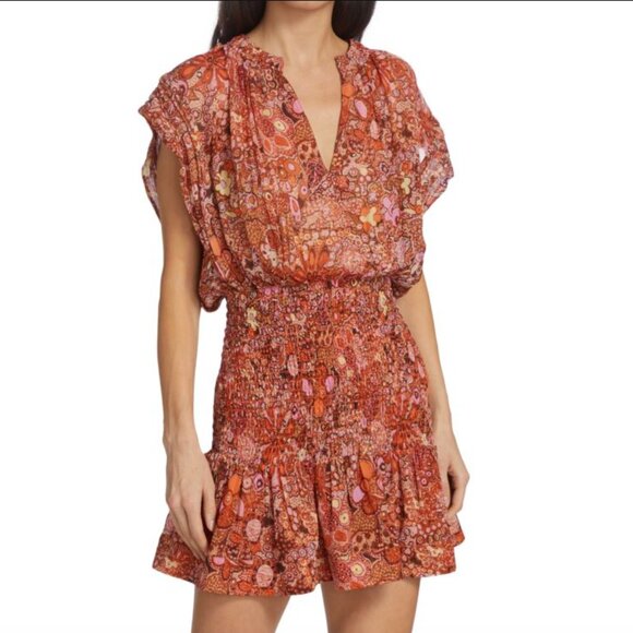 A.L.C. Carly Smocked Silk Minidress Size 12 - Picture 1 of 9